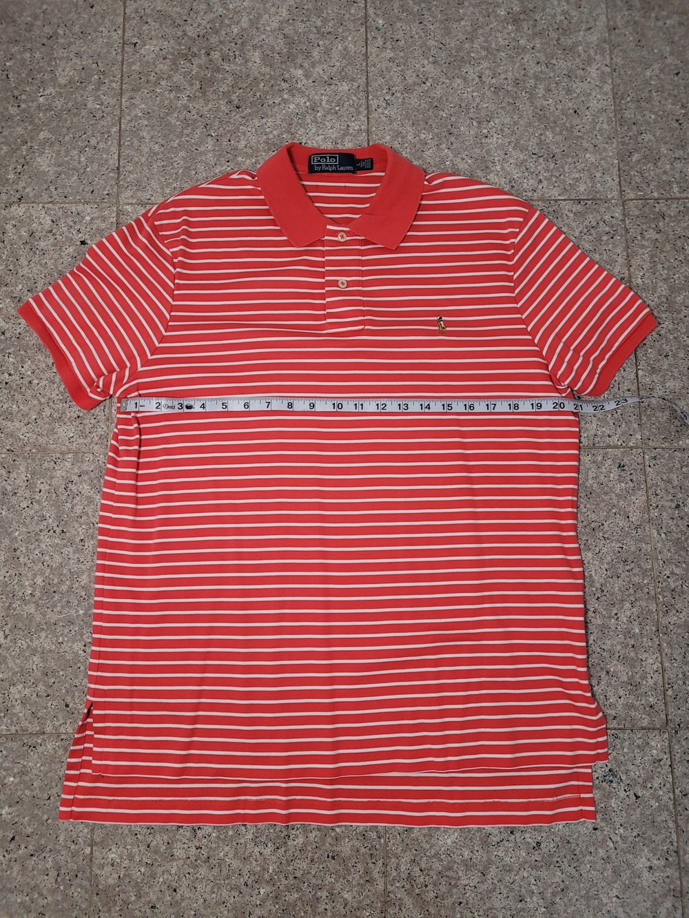 Ralph Lauren Coral and White Striped Polo Shirt Size Large